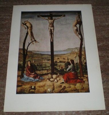 The Crucifixion Jesus Christ Virgin Mary St John Messina Vintage Color
