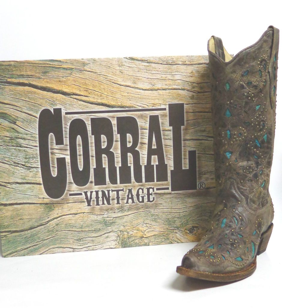 Corral Ladies Western Boots A1099 Brown Crater with Turquoise Inlay