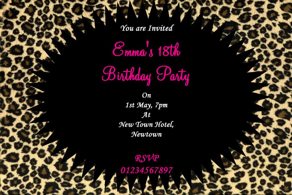 LEOPARD PRINT PARTY INVITATIONS BIRTHDAY 10th 11th 12th 17th 19th 20th