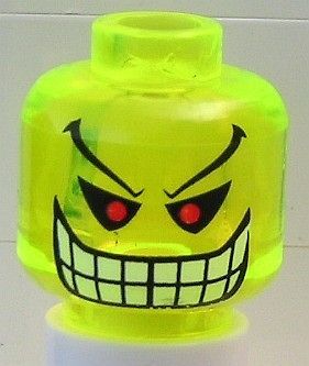 BATMAN   Minifig, Head with Red Eyes (Jokers Bomb)   Trans Neon Green