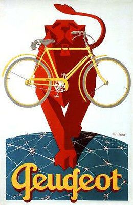 Bicycle Bike Cycles Lion Glove Earth Peugeot French Vintage Poster