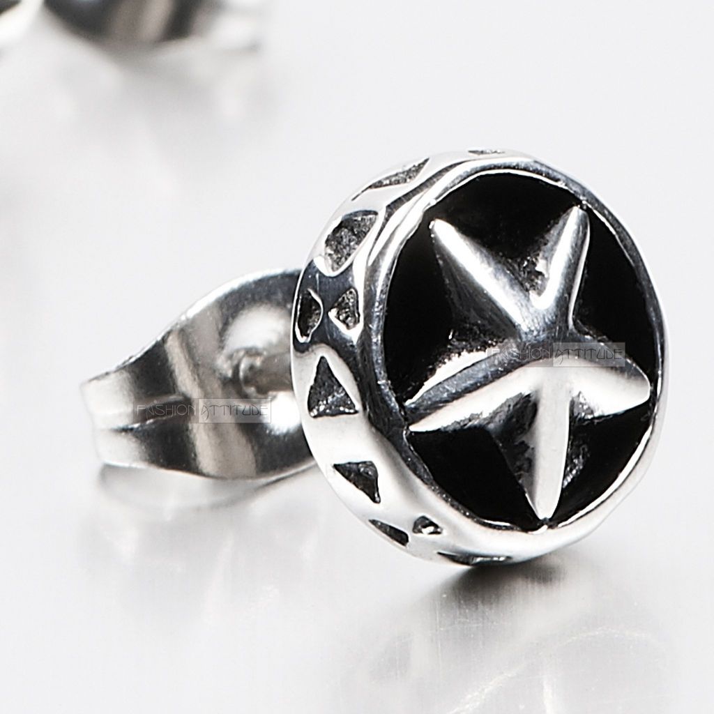 silver stud solid stainless steel SINGLE vintage style star earring