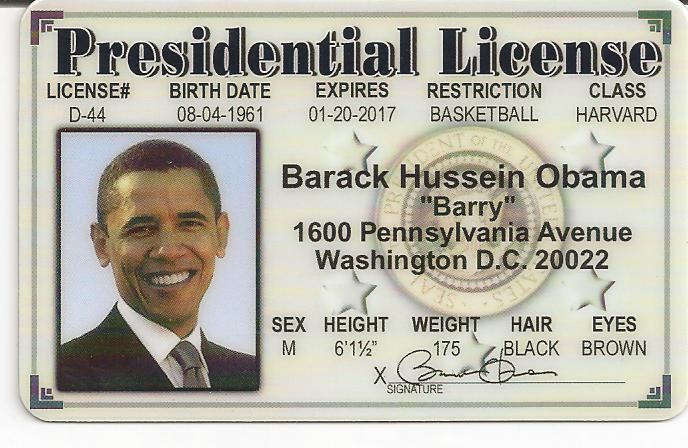 Barack Obama Washington, DC Souvenir Presidential Drivers License