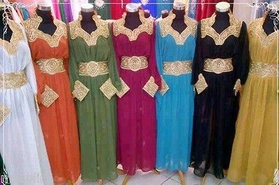 Dubai eastern gold embroidary abaya kaftan farasha maxi dress 8 10 12