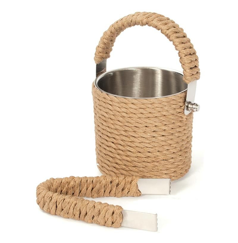 Nautical Beach Rope Covered Ice Bucket and Tong Set